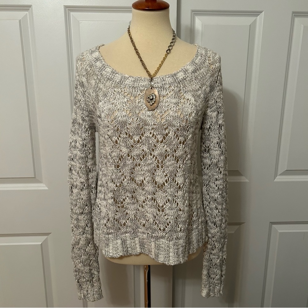 Belldini Light Gray Open Weave Scoop Neck Sweater